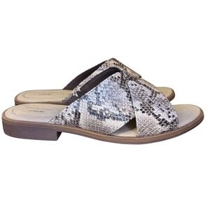 Clarks 7.5 Wide Comfort Slide Sandals Snake Print Effortless Slip On Shoes
